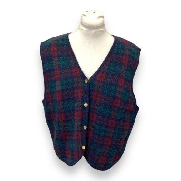 Laura Scott Vintage Women’s Plaid Button Front Cardigan Vest, Navy, size XL - Picture 1 of 6
